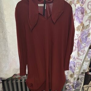 Deep Wine Collared Long Sleeve Tunic